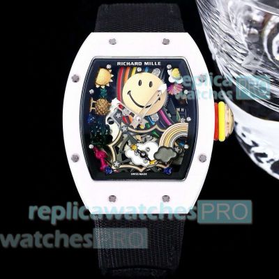 Swiss Replica Richard Mille RM 88 Tourbillon Smiley White Ceramic Watches 48mm